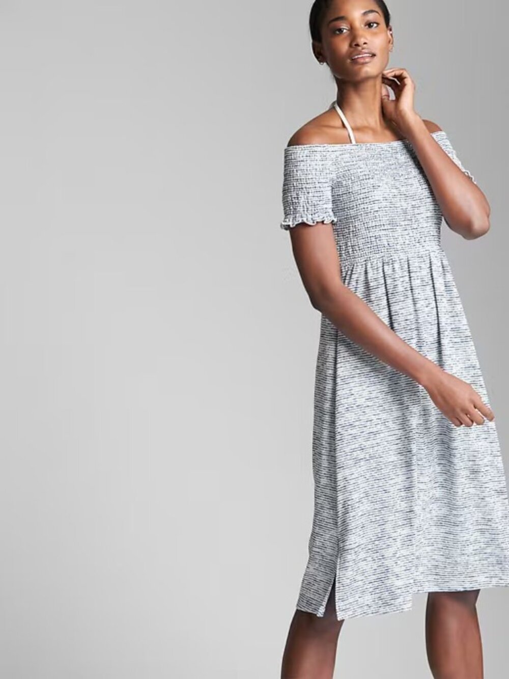 Gap | Striped Softspun Smocked Off-Shoulder Dress